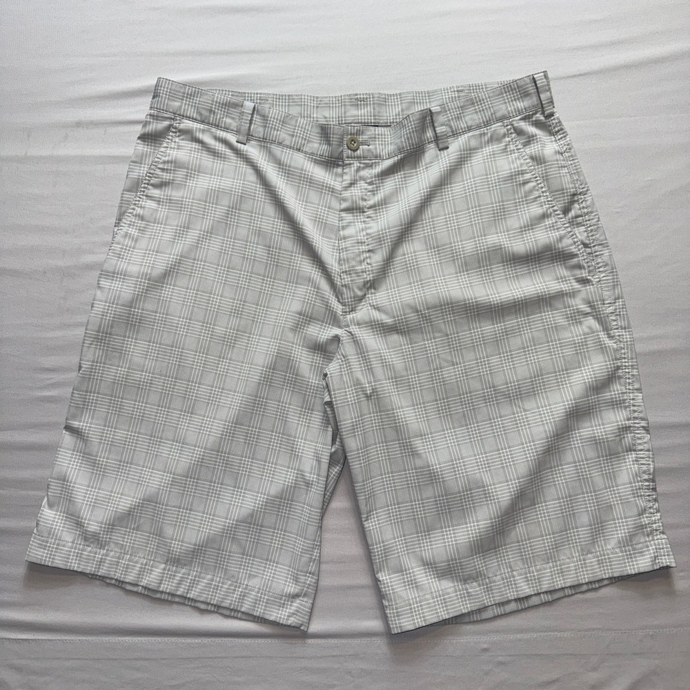 Nike Golf Dri-FIT Shorts Mens 36 Grey White Plaid Performance Flat‎ Front